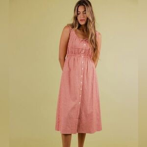 Roolee 100% cotton Red Gingham Button-Front Midi Dress